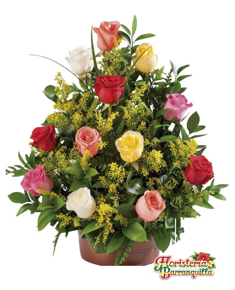 Arreglo floral de 12 rosas