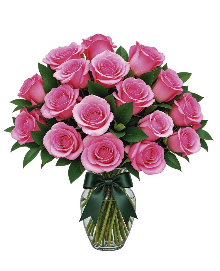 Jarrón de rosas rosadas