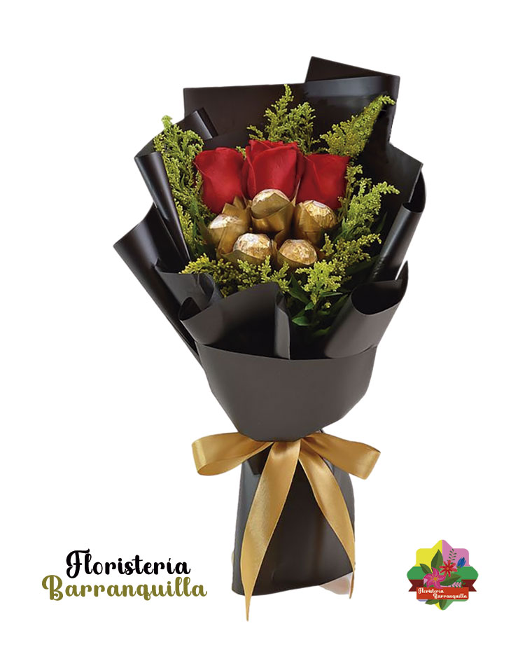 Ramo de rosas con chocolate Ferrero