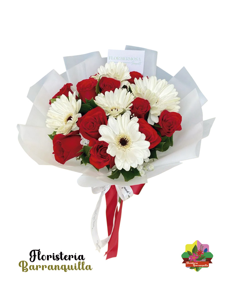 Ramo de rosas con gerberas